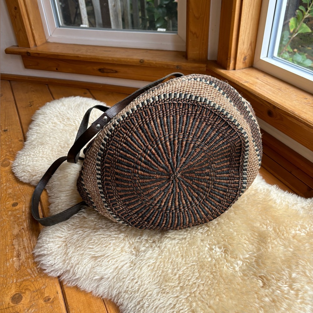 Vintage Brown Woven Leather-Trim Tote - Picture 6 of 11